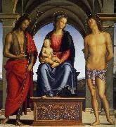 Pietro Perugino Madonna with Child Enthroned between Saints John the Baptist and Sebastian oil on canvas